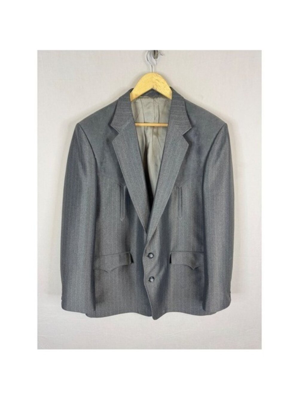 Circle S Mens Western Blazer Gray Faux Suede Yoke Sport Coat 46R Made USA Odor